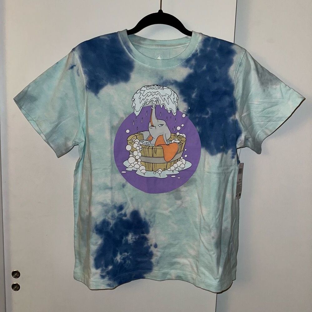 Disney Parks Dumbo Short Sleeve Blue Tie Dye Graphic Tee Small NWT